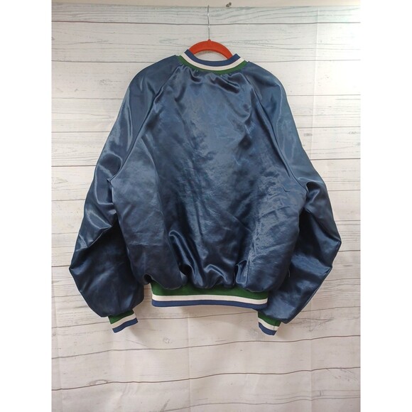 Vtg King Louie Nylon Varsity Bomber Jacket Auto Convoy Co Navyblue Snap Button L - Picture 4 of 8